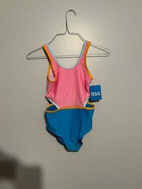 DSG Girls One Piece with Cut Outs Aqua Blue Pink Swimsuit